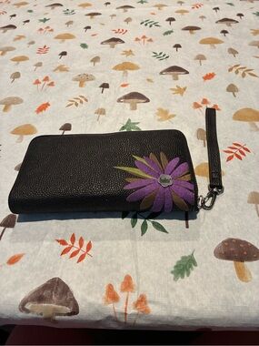 Haiku Black Wristlet Wallet with Purple Floral Accent